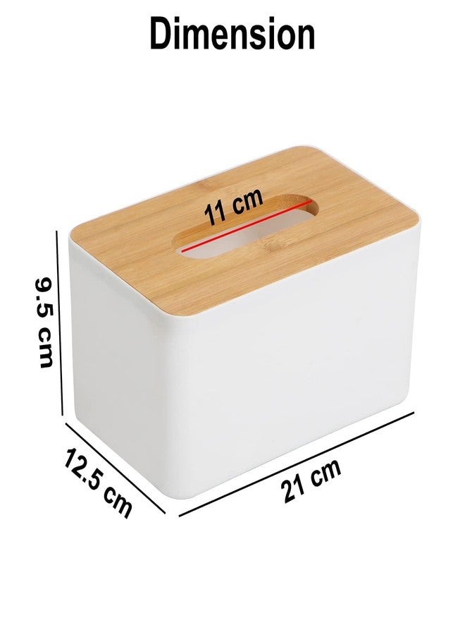Xpandio Bamboo Cover Plastic Tissue Box Holder | Tissue Paper Holder Box Case | Tissue Holder Dispenser Organizer for Car Decor Home, 21x12.5x9.5 cm - Image 2